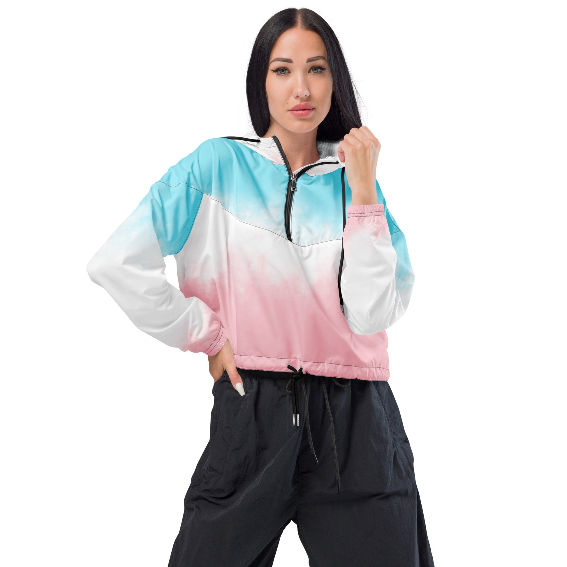 Pink and Blue Tie-Dye Cropped Windbreaker