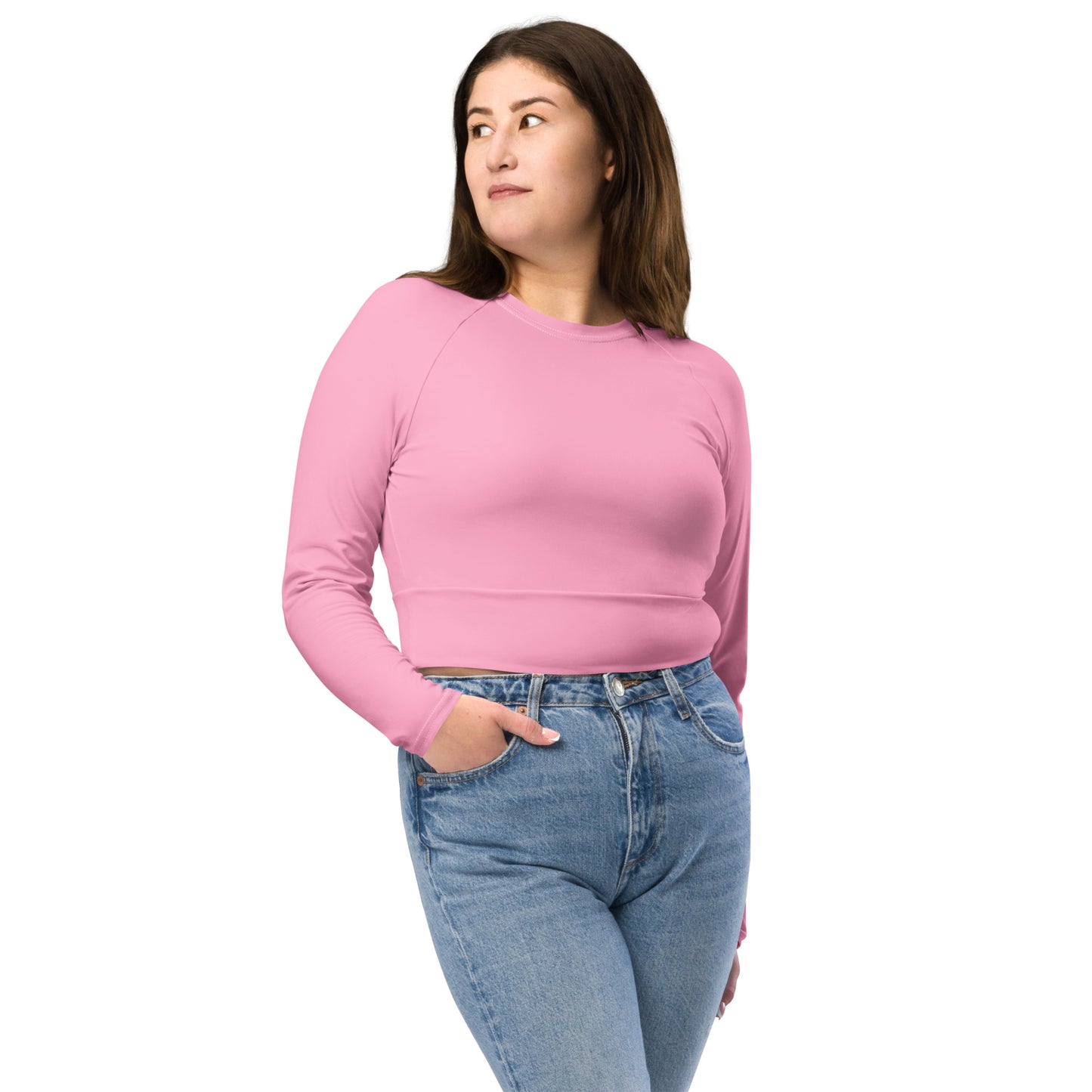 Cotton Candy Pink Recycled Long-Sleeve Crop Top